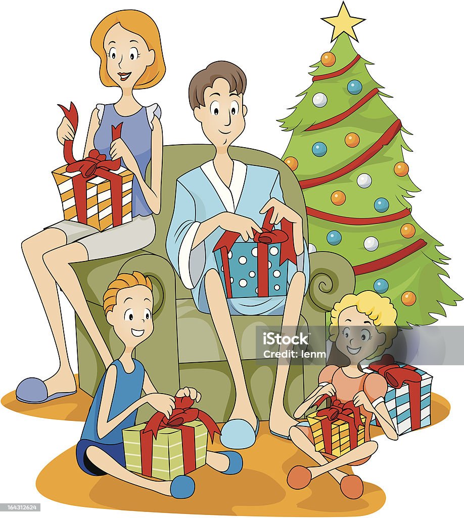 Familie Eröffnung Geschenke Weihnachten - Lizenzfrei Kind Vektorgrafik