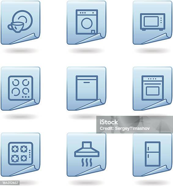 Ikony Urządzeń Gospodarstwa Domowego Niebieską Naklejkę Serii - Stockowe grafiki wektorowe i więcej obrazów Bez ludzi