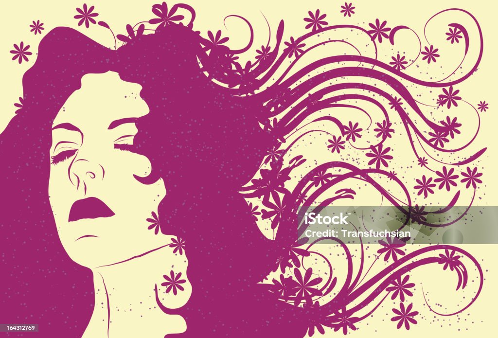 Visage de femme avec de longs cheveux abstrait fluide - clipart vectoriel de Femmes libre de droits