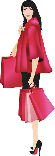 ilustrações, clipart, desenhos animados e ícones de mulher compras - coat shopping women diva