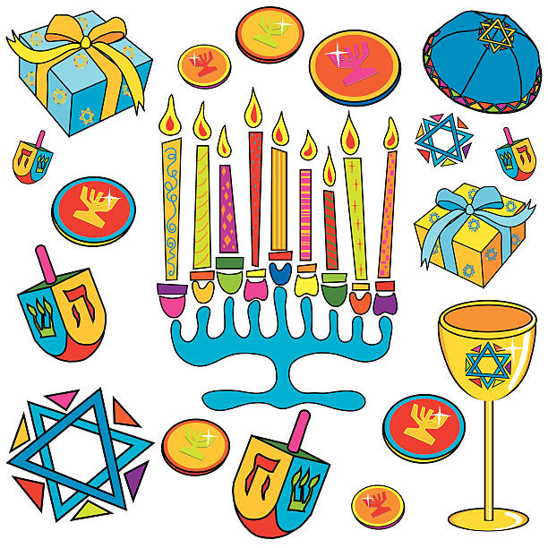 행복함 chanukah! - kiddish cup stock illustrations