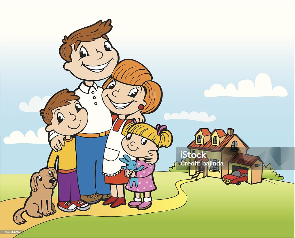 Happy family Happy family on a threshold of the fine house Anthropomorphic Smiley Face stock vector