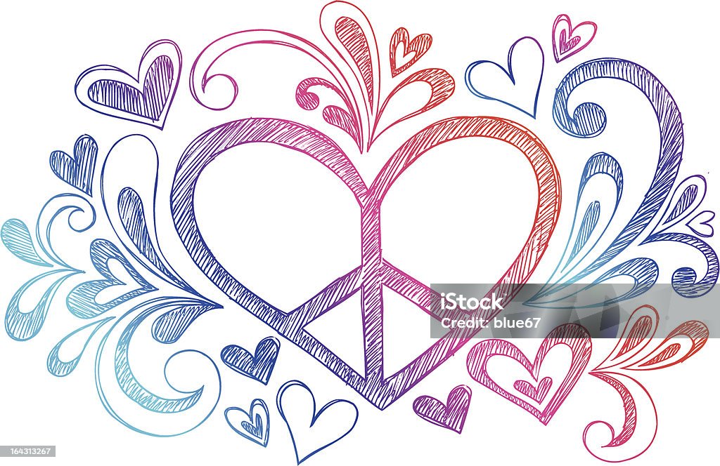 Sketchy ноутбук Doodle знак Peace Heart - Векторная графика Бессмысленный рисунок роялти-фри