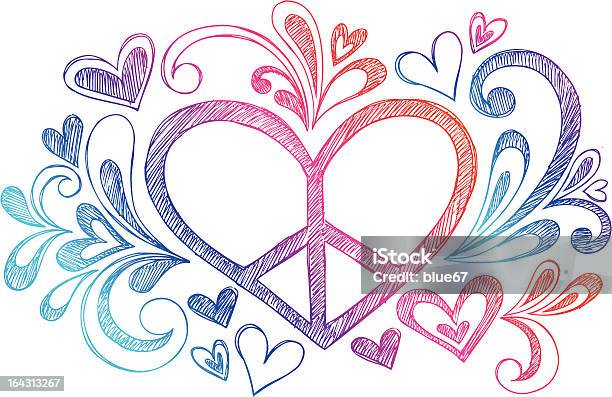 Sketchy Ноутбук Doodle Знак Peace Heart — стоковая векторная графика и другие изображения на тему Бессмысленный рисунок - Бессмысленный рисунок, Символы мира, Векторная графика