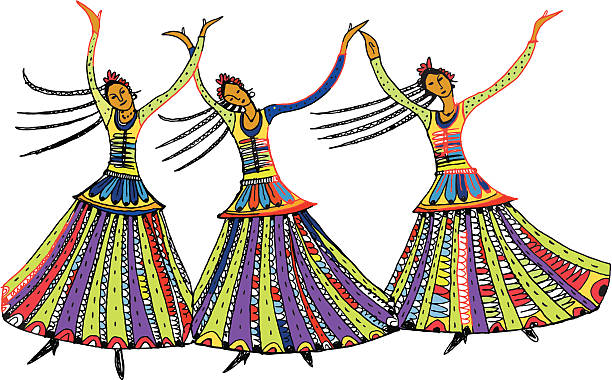 Three dancers vector art illustration