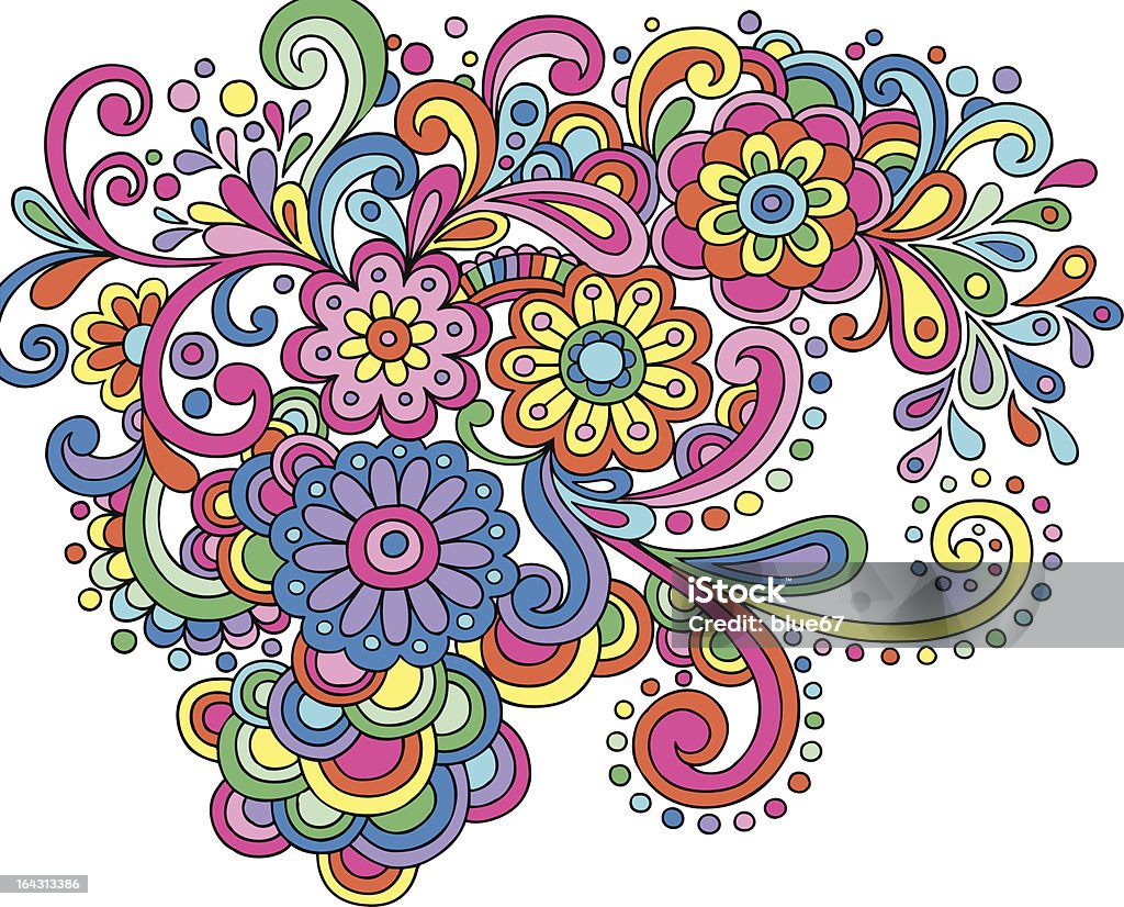 Groovy Psychedelic Abstract Paisley Doodle Hand-drawn Retro Groovy Doodle of Psychedelic Abstract Flowers and Paisley Vector Illustration. 1960-1969 stock vector