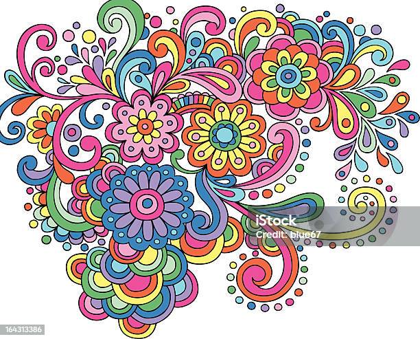 Groovy Psychedelic Abstract Paisley Doodle Stock Illustration - Download Image Now - 1960-1969, Flower, Pattern