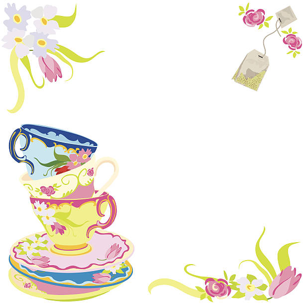 ilustrações de stock, clip art, desenhos animados e ícones de tempo de convite de festa de chá - tea afternoon tea tea party cup