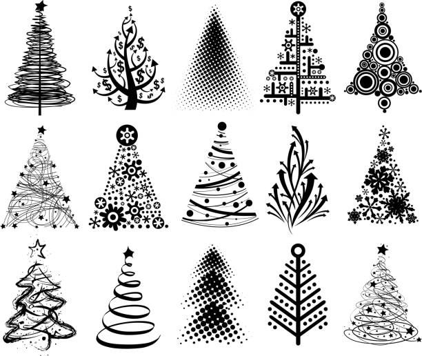 illustrazioni stock, clip art, cartoni animati e icone di tendenza di alberi di natale moderno - deco decoration christmas christmas tree
