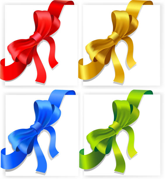 ilustrações de stock, clip art, desenhos animados e ícones de laço de quatro cores - jubilee bow gift red