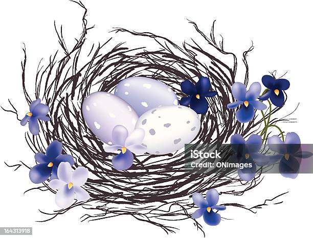 Nido Di Uccello Con Violets - Immagini vettoriali stock e altre immagini di Bellezza naturale - Bellezza naturale, Blu, Bocciolo
