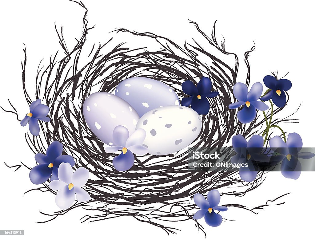 Bird nest e violetas - Vetor de Ave canora royalty-free