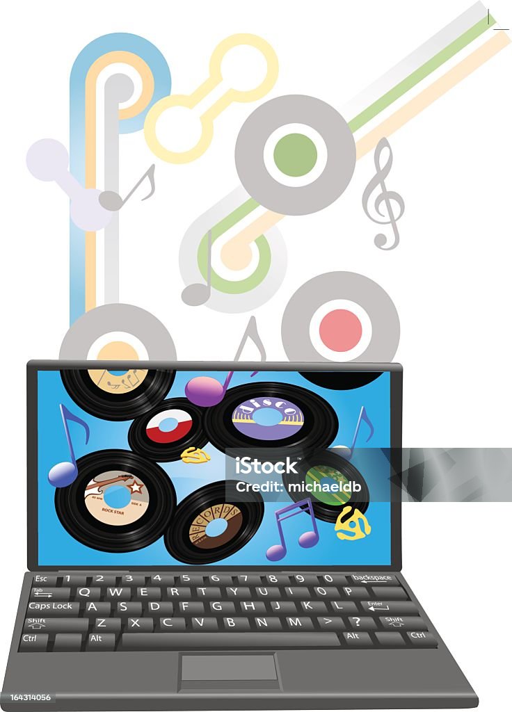 Télécharger recherchez de la musique à un ordinateur portable - clipart vectoriel de 45 tours libre de droits