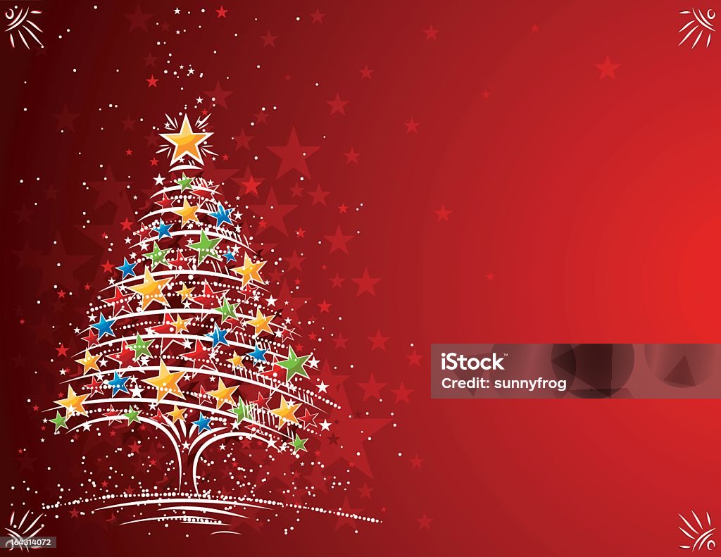 Christmas tree decorated with stars on red background christmas tree  on the red background Abstract stock vector