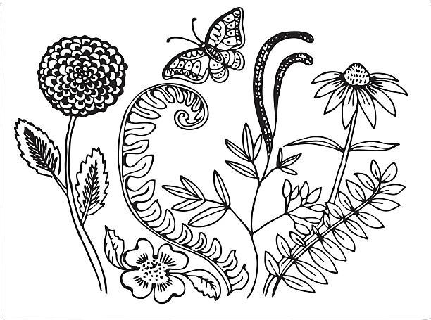 Flores con una mariposa - ilustración de arte vectorial