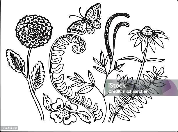 Flowers With A Butterfly Stock Illustration - Download Image Now - Coneflower, Insect, Animal