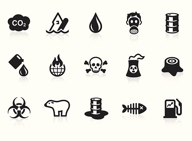 ilustraciones, imágenes clip art, dibujos animados e iconos de stock de iconos de contaminación - toxic waste vector biohazard symbol skull and crossbones