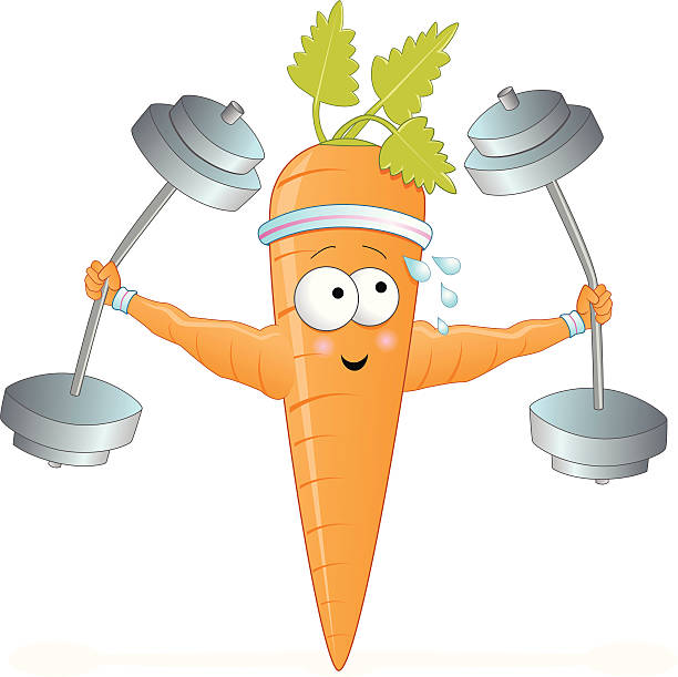 Sporty weight lifting carrot vector art illustration