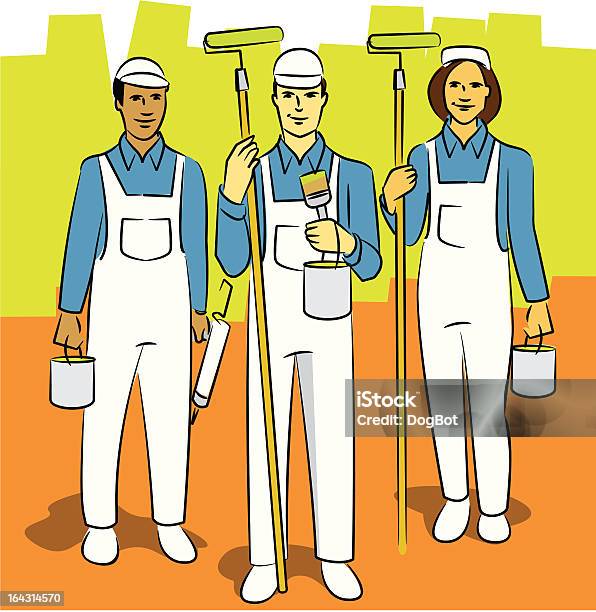 Three Professional Painters Stock Illustration - Download Image Now - Home Improvement, Adult, Adults Only