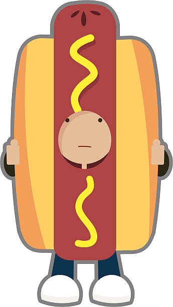 zufriedenheit mit der tätigkeit - wearing hot dog costume stock-grafiken, -clipart, -cartoons und -symbole