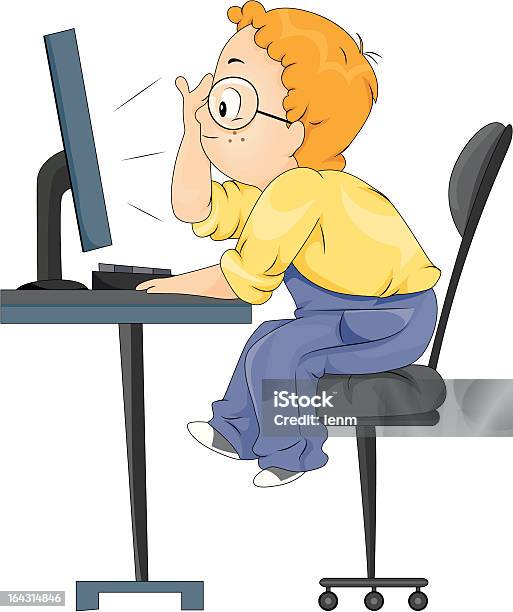 Boy Using Computer Stock Illustration - Download Image Now - Boys, Cartoon, Child