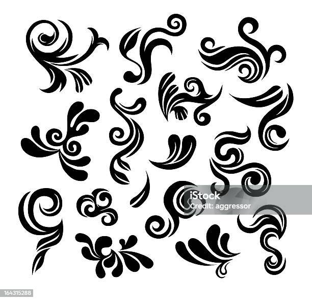 Swirly Graphic Elements Collection Stock Illustration - Download Image Now - Abstract, Black Color, Curled Up