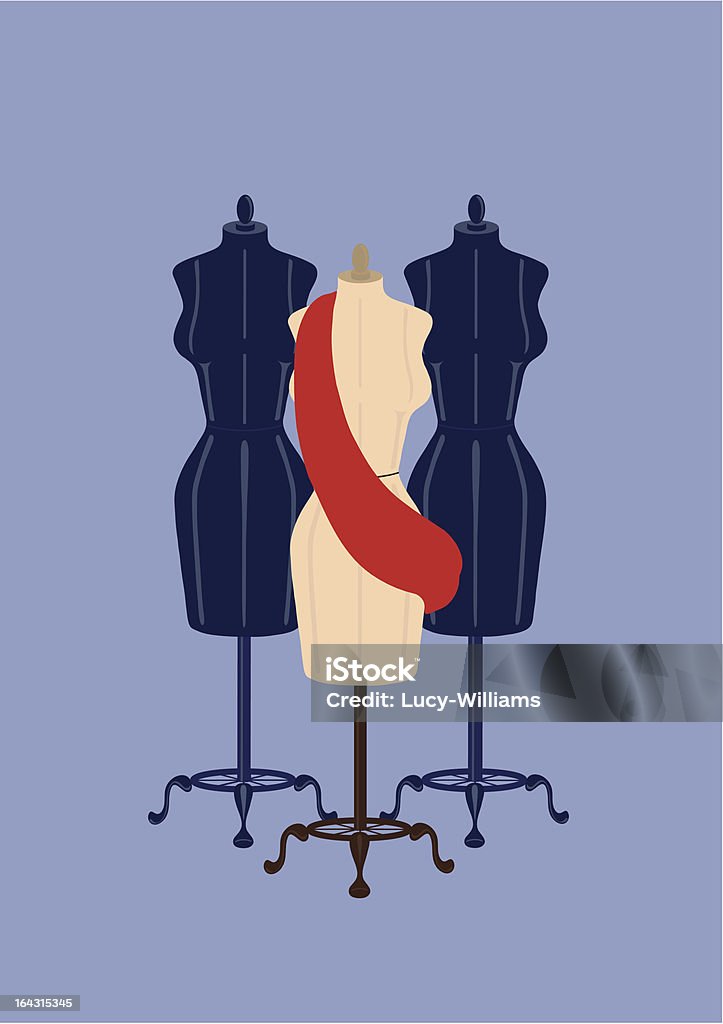 Три одежды Mannequins с красной лентой на синем поле - Векторная графика Манекен роялти-фри