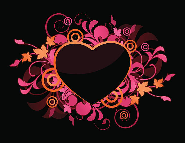 Heart with floral elements vector art illustration