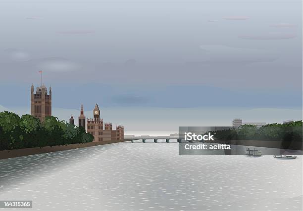 Лондонский Вид На Темзу — стоковая векторная графика и другие изображения на тему Лондон - Англия - Лондон - Англия, Векторная графика, Викторианский стиль