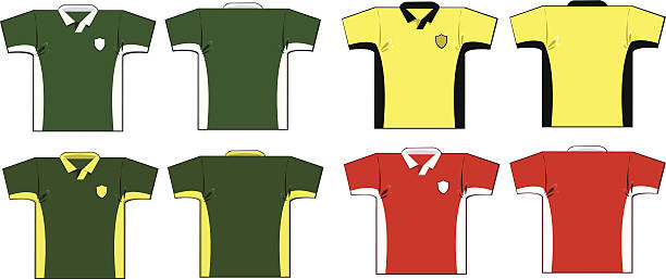 Selection of front and back drawings of soccer shirts vector art illustration