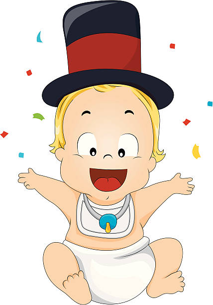 New Year Baby Baby wearing hat where you can place the year - Vector new years baby stock illustrations