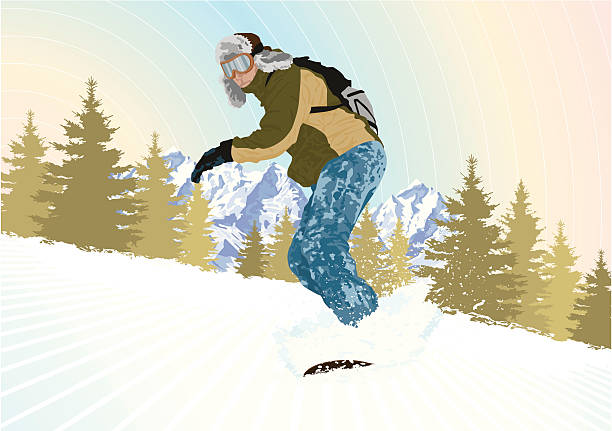 Snowboarder off Piste 2 vector art illustration