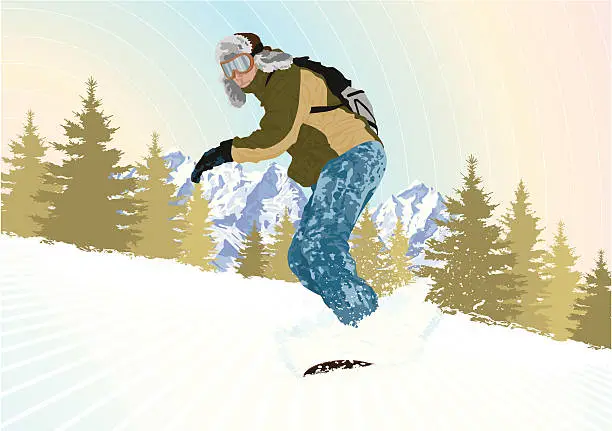Vector illustration of Snowboarder off Piste 2