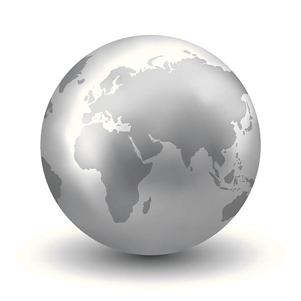 Shiny Silver Earth Globe Shiny Silver Earth Globe greyscale stock illustrations