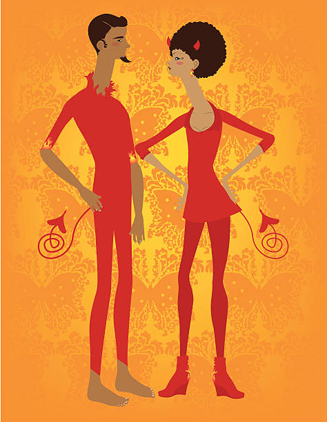 illustrazioni stock, clip art, cartoni animati e icone di tendenza di coppia di diavolo - pair sensuality couple heterosexual couple