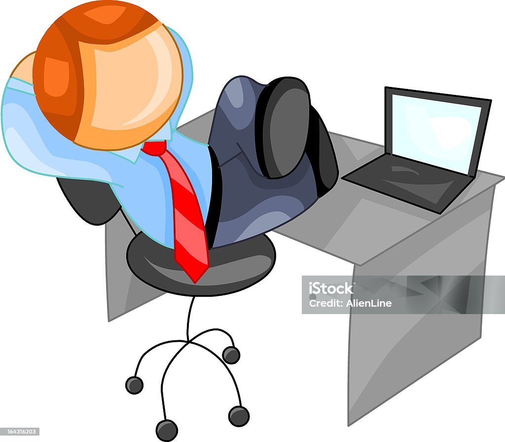 Relajante hombre de negocios con computadora portátil - arte vectorial de Adulto libre de derechos