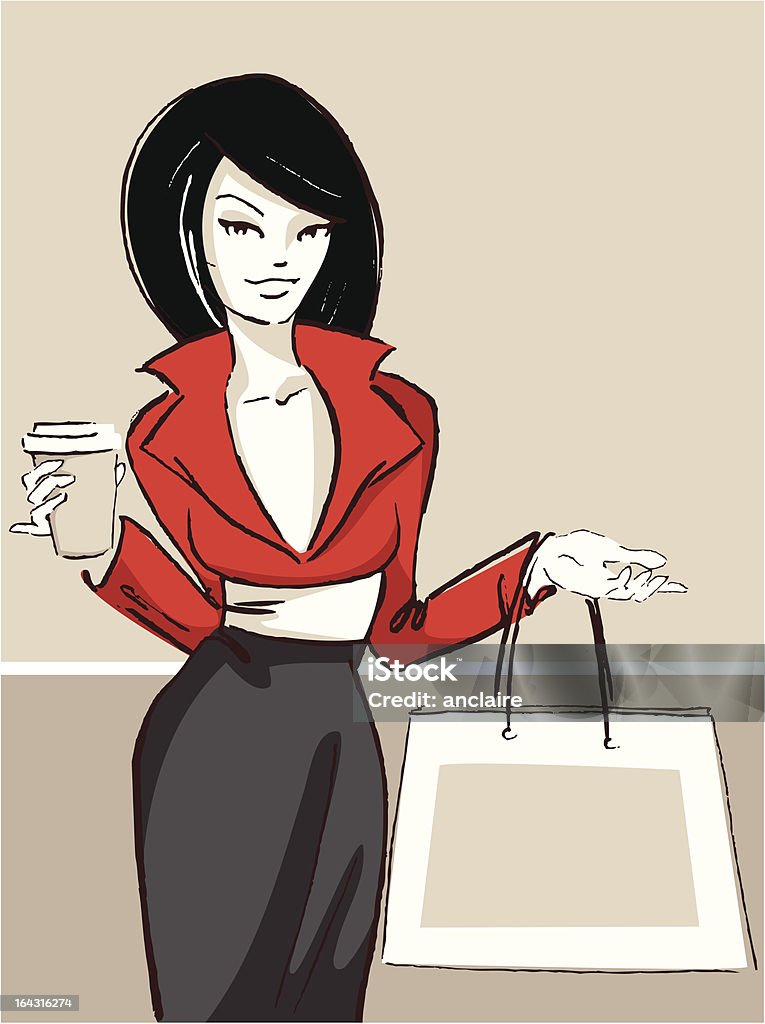 Femme avec une tasse de café et sac - clipart vectoriel de Activité de loisirs libre de droits