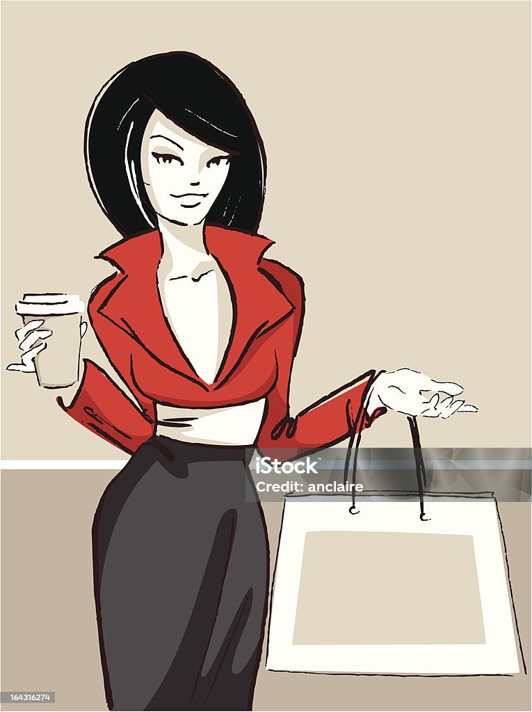Mulher com café e Saco de Compras - Royalty-free Adulto arte vetorial