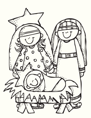 Folk Art Nativity Family Illustration Mary Josephand Baby Jesus Stock ...
