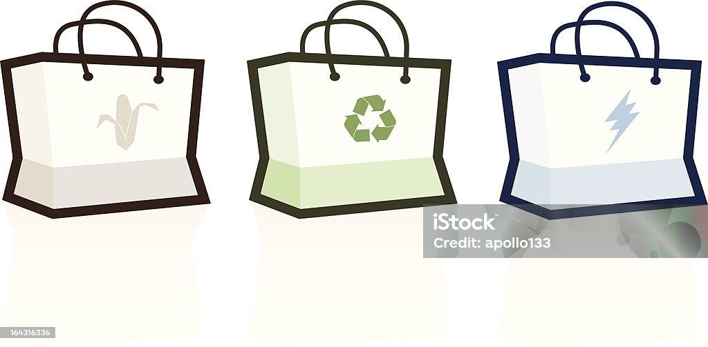 Canvas Tote Bags II Vector Unique web 2.0 style canvas tote bags with recycle symbol, corn/ethanol symbol, and electric energy symbols to symbolize the Green Revolution. Vector illustration, AI, JPEG, and PDF files included. Bag stock vector