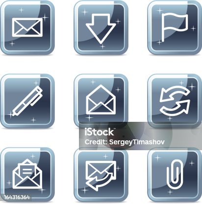 istock E-mail web icons, square blue mineral buttons series 164316364