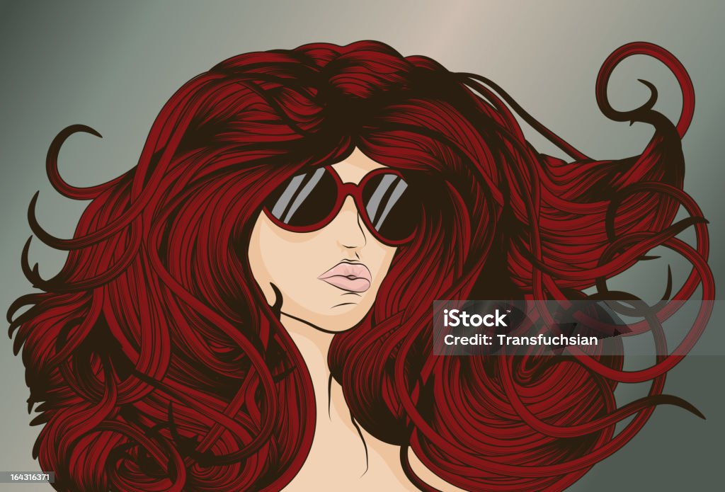 Красная голова с длинными волосами, подробно течет - Векторная графика Взъерошенные волосы роялти-фри
