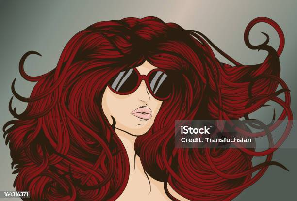 Красная Голова С Длинными Волосами Подробно Течет — стоковая векторная графика и другие изображения на тему Взъерошенные волосы - Взъерошенные волосы, Беспорядок, Векторная графика