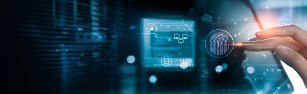 istock Person using digital tablet and fingerprint scanning to unlock and access to personal data network. Biometric identification and cyber security protect business transaction from digital cyber attack. 1643164997