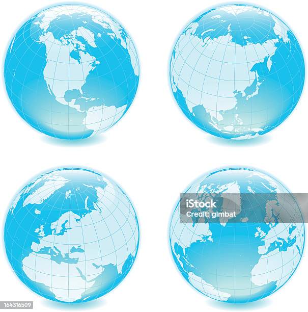 Cztery Boczne Błyszczący Globusy - Stockowe grafiki wektorowe i więcej obrazów Afryka - Afryka, Ameryka, Australia