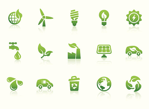Eco Friendly icons "Monochromatic eco-friendly related vector icons for your design or application. Raw style. Files included: vector EPS, JPG, transparent PNG files including green and black version." energy efficient lightbulb stock illustrations
