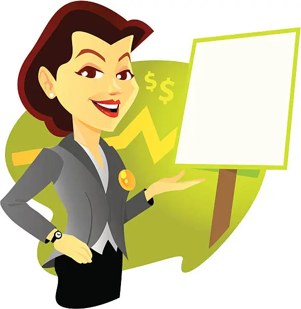 Vector illustration of Cute Sales Woman Giving Presentation