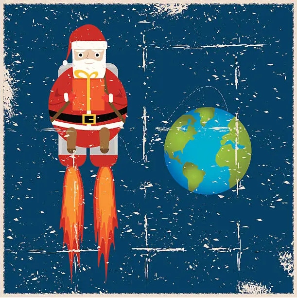 Vector illustration of Grunge Santa Claus in Space
