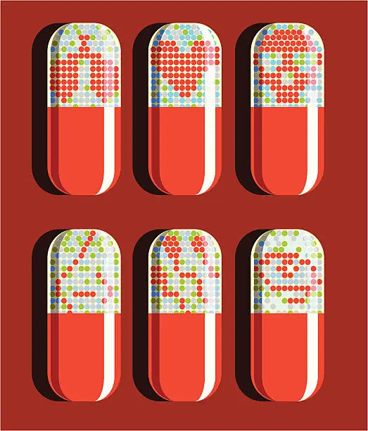 Vector illustration of Set of six pills