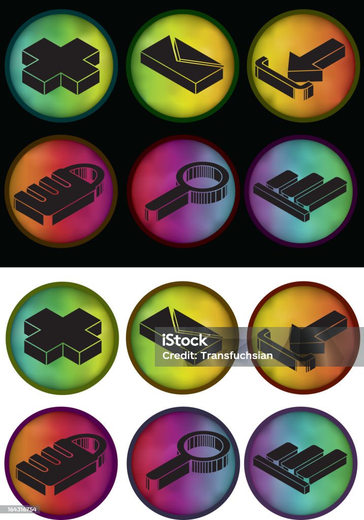 Glowing circle gradient icon buttons Note: Gradient Meshes are used. This is a set of glowing colorful round buttons on a black and white background. Icons are on a separate layer and can be easily moved or removed. Extra folder contains Illustrator CS2 AI file. Bar Graph stock vector